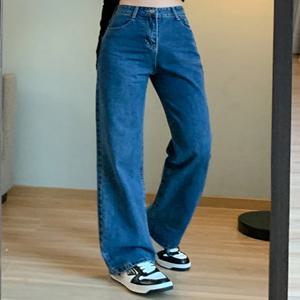 2024 여성 하이 웨스트 오버 사이즈 루즈 엄마 청바지 레이디 streetwear 데님 y2k 스트레이트 레그 팬츠 걸스 블루 헐렁한 와이드 레그 바지