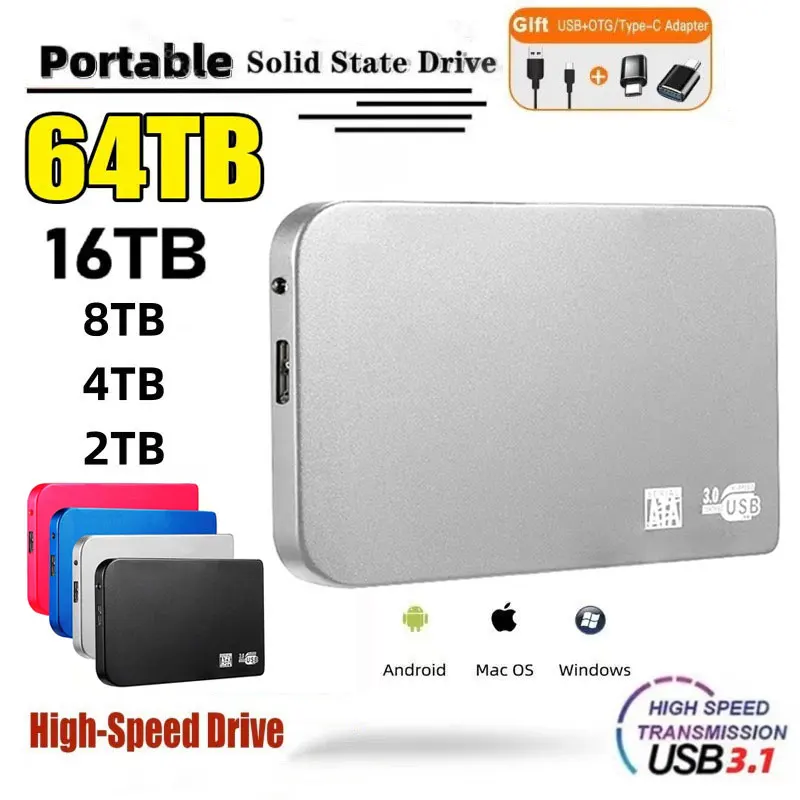 휴대용 SSD 1TB 외장형 SSD 하드 드라이브 고속 USB3.0 인터페이스 HDD 노트북 PC 디스크 외부 용 Xiaomi 용 모바일 하드 디스크