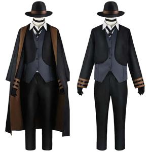 Nakahara Chuuya 코스프레 의상 모자 유니폼 트렌치 코트 바지 빅 사이즈 의상 Comic Con 할로윈 파티 포함