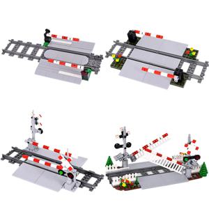 MOC 크리에이티브 전문가 아이디어 도시 기차 레일 교차로 철도 익스프레스 브릭 빌딩 블록 DIY 장난감 어린이 선물
