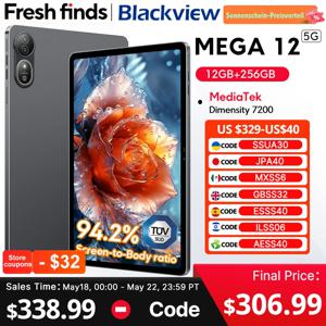 블랙뷰 메가 12 태블릿 5G 디멘시티 7200 CPU 12.2인치 2.4K 120Hz 디스플레이 256GB IP69K 방수 방진 50MP 10000mAh 패드 PC