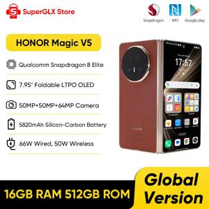 오리지널 신제품 HONOR Magic V5 글로벌 버전 5G 폴더블 LTPO OLED 120Hz 디스플레이 7.95인치 50MP 카메라 스냅드래곤 8 엘리트 5820mAh 66W