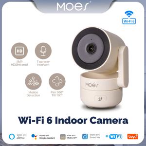 MOES Tuya Wi-Fi 6 스마트 실내 4MP HD 보안 팬/틸트 카메라 모션 추적 및 사운드 감지 적외선 야간 투시경 모니터