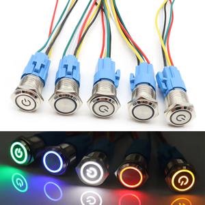 16mm 19mm 22mm 금속 푸시 버튼 스위치 순간/래칭 플랫 헤드 Led 라이트 빨간색 노란색 파란색 녹색 흰색 3V 12V 24V 220V