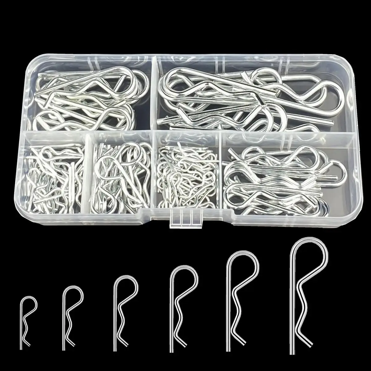 100/125Pcs R 형 코터 핀 세트 키트 웨이브 래치 볼트 잠금 분할 클립 히치 핀 M1 M1.2 M1.5 M1.8 M2 M2.5 M3 상자에 정렬