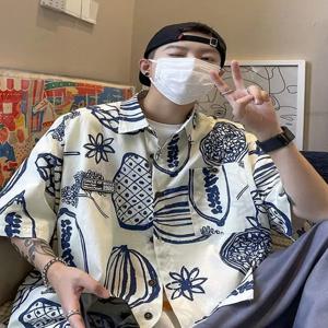 아이스 실크 반팔 셔츠 남성 여름 플러스 사이즈 캐주얼 루즈핏 반소매 셔츠 트렌디 브랜드 젊은 스타일 데일리룩