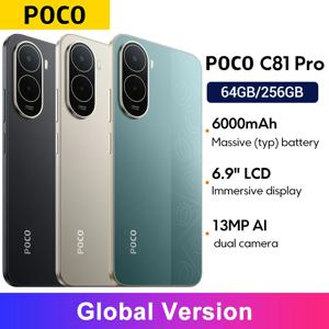 글로벌 버전 POCO C81 Pro 스마트폰 UNISOC T7250 프로세서 6.9인치 LCD 디스플레이 13MP 메인 카메라 6000mAh 3.5mm 헤드폰