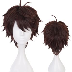 Anime Oikawa Tooruc 코스프레 가발 Haikuu 의상 남자 짧은 다크 브라운 합성 가발 자연 소프트 파티 헤어 가발