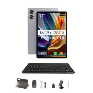 SVITOO P11 태블릿 PC 2025 Android 15, 11인치 1280x800 IPS 디스플레이, Unisoc T606 옥타코어 프로세서, 16GB RAM, 128GB ROM (최대 1TB 확장 가능), 8000mAh 배터리, WiFi 5, Bluetooth 5.0, GPS, Widevine L1 지원, 케이스, 키보드, 마우스, 스타일러스 포함 (한국어)