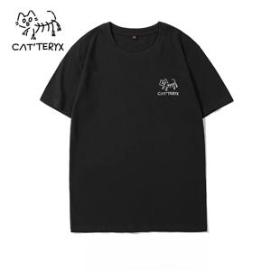 캣테릭스 반팔 티셔츠 남녀공용 재미있는 트렌디 브랜드 순면 루즈핏 귀여운 고양이 커플 캐주얼 반소매 상의