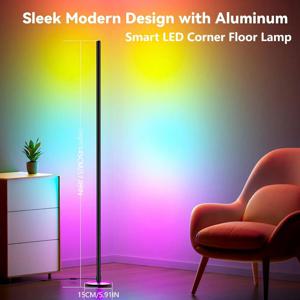 코너 플로어 램프 RGB IC 조명 (앱 및 리모컨 포함) LED 플로어 무드등 (1600만가지 DIY 색상 변경 가능)