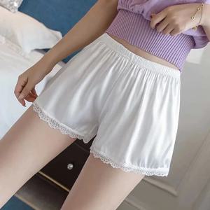 여성 봄 여름 새틴 실크 레이스 안전 반바지 바지 느슨한 탄성 허리 홈 수면 반바지 Nightwear Bottom Thin Pajamas