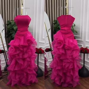 맞춤형 Organza Ruffle Strapless A 라인 긴 드레스 이브닝 파티 가운 맞춤형 행사 댄스 파티 우아한 공식 매력적인