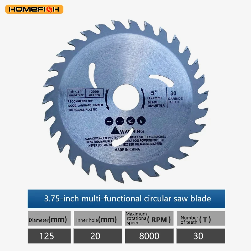 125mm 5 인치 원형 톱 블레이드 30 치아 초경 목재 절단 디스크 목공 용 20mm 보어