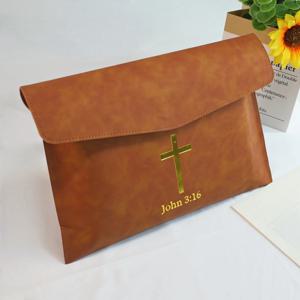 PU 가죽 성경 커버 (십자가, 요한복음 3:16), 기독교 성경 케이스 & 교회 문서 정리함, 휴대용 종교 선물 가방