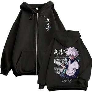 Anime Hunter X Hunter 지퍼 후드 킬루아 조들릭 그래픽 후드 남성 여성 빈티지 오버 사이즈 플리스 코튼 지퍼 업 자켓 코트