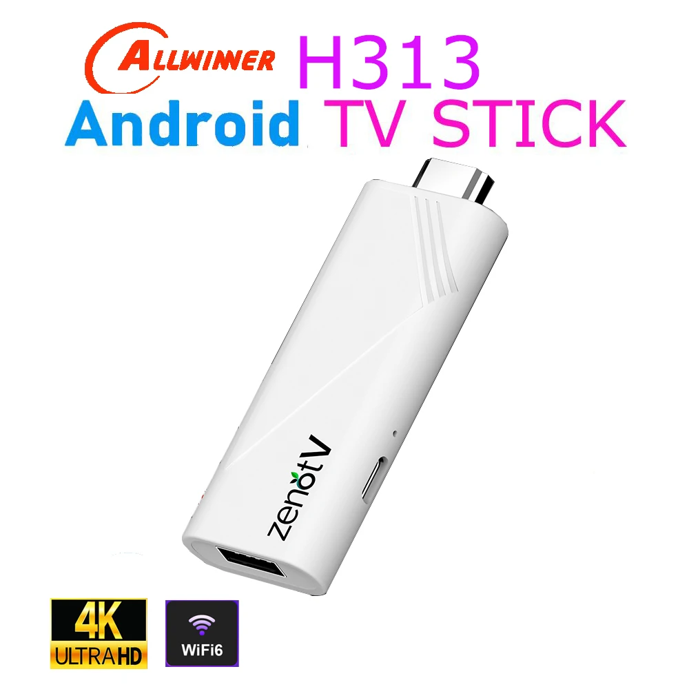 ZENOTV 올위너 H313 쿼드 코어 안드로이드 TV 스틱 4K HDR 와이파이6 음성 비서 미디어 플레이어 스마트 TV 박스