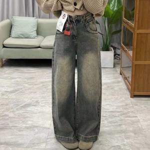 여성용 스트레이트 하이웨이스트 슬림핏 스트레치 데님 팬츠, 데일리룩에 적합한 편안한 캐주얼 팬츠
