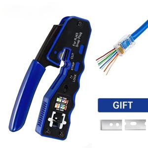 RJ45 크림프 툴 패스 스루 크림퍼 커터 (Cat6a, Cat6, Cat5 8P8C 모듈러 커넥터 이더넷 올인원 와이어 툴)