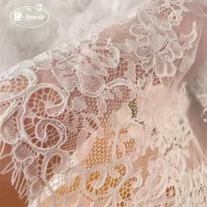 300CM X 150CM. 프랑스 대형 꽃무늬 테두리 자수 레이스 원단. 고급 신부 웨딩 드레스 원단. 흰색 배경 장식