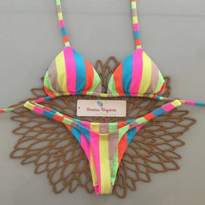 마이크로 비키니 2026 여성 수영복 섹시한 스트라이프 비키니 세트 브라질리언 비키니 여성용 비치웨어 파티웨어