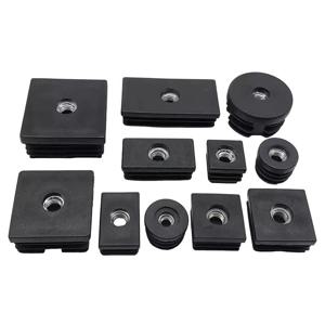 15~50mm 검정색 사각/원형 플라스틱 파이프 플러그 조절 가능한 나사형 풋 패드 M6 M8 M10 너트 홀 블랭킹 엔드 인서트 캡