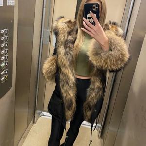 마오마오콩 천연 모피 안감 리얼 퍼 코트 겨울 재킷 여성용 너구리 털 칼라 따뜻한 두꺼운 파카 여성 의류