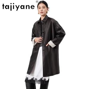 TAJIYANE 양가죽 재킷 여성용 롱 심플 코트 고품질 리얼 가죽 재킷 2025 가을 여성 의류