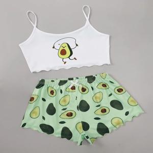 여름 아보카도 프린트 잠옷 여성용 캐주얼 캐미솔 반바지 섹시한 란제리 Nightie Homewear Sleepwear 속옷