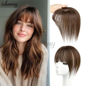 isheeny 리얼 휴먼 헤어 토퍼 헤어피스 5x9cm 통기성 헤어넷 블랙 브라운 블론드 내추럴 스트레이트 탑 헤어피스 여성용