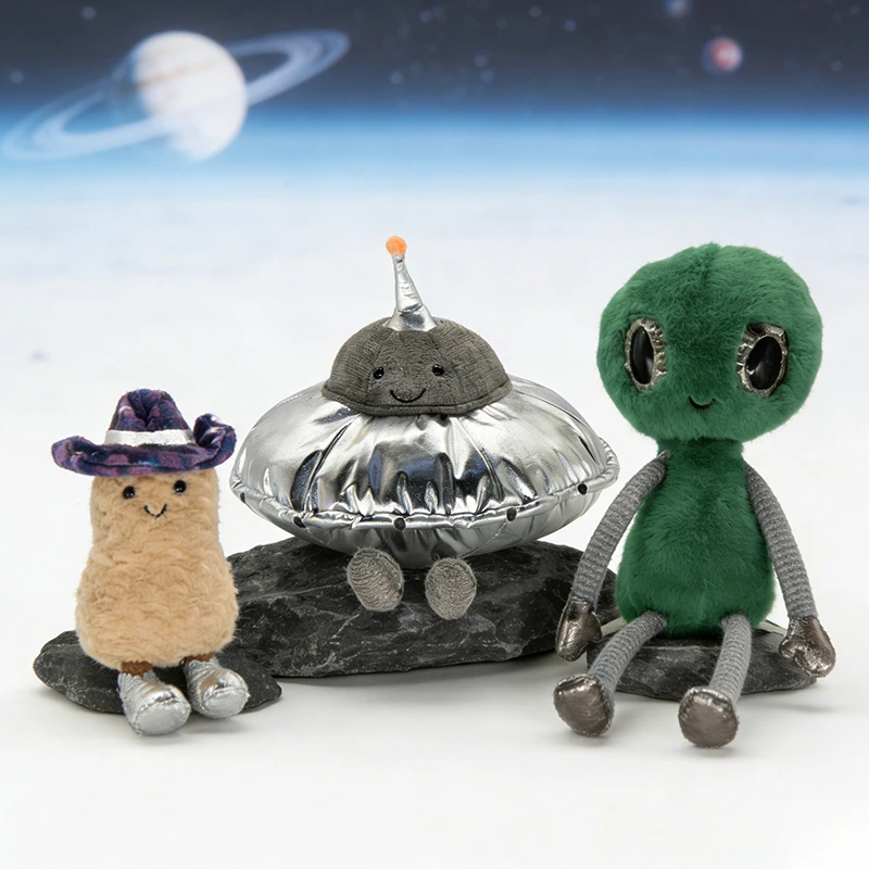 펀 하우스 스페이스 시리즈: 외계인 봉제 인형 UFO 장식품, 별이 빛나는 하늘 카우보이 모자 땅콩 장식품 봉제 인형 - 생일 선물