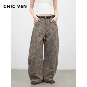 CHIC VEN 새로운 여성 청바지 루즈핏 캐주얼 하이웨이스트 와이드 레그 데님 팬츠 페이즐리 여성 바지 봄 가을 2026