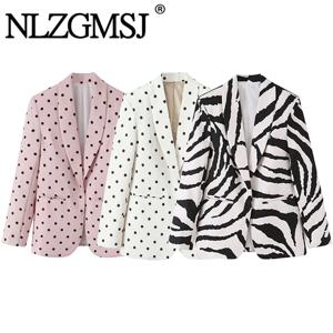 NLZGMSJ 2026 봄 시크 여성 블레이저 폴카 도트 싱글 브레스티드 긴팔 블레이저 새로운 패션 오피스룩 블레이저