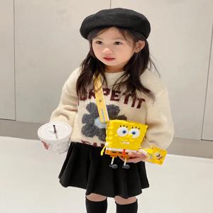 소녀들을 위한 사랑스러운 스폰지밥 실리콘 크로스바디 백 귀엽고 튼튼한 동전 지갑 어린이 패션 작은 가방 다용도 2-9세용