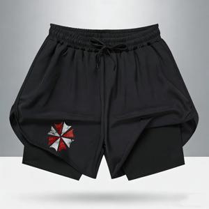 Resident Evil Umbrella Corporation 로고 2 in 1 퍼포먼스 운동용 반바지 압축 라이너가 포함된 빠른 운동용 러닝 반바지