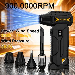 900,000RPM 브러시리스 강력 터보 팬 4단 무선 제트 블로워 충전식 에어 더스터 (키보드, 자동차, 애완동물, 눈 제거용) 다용도 노즐