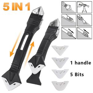 5 in 1 금속 헤드 삽형 접착제 도구 키트: 실리콘 스패출러, 코킹제 제거기, 그라우트 제거, 실란트 마감 및 코너 스크랩