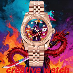럭셔리 시계 36mm/39mm 케이스 중국산 NH35 남성용 NH35 시계 다이얼 그라피티 워리어 사파이어 글래스 방수 시계 10ATM