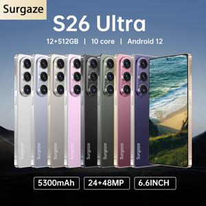 SURGAZE 글로벌 버전 S26 울트라 스마트폰 5G 안드로이드 5300mAh 12GB 램 512GB 롬 6.6인치 24+48MP 5G 네트워크 휴대폰