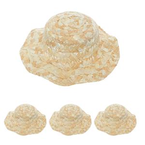 4Pcs 손으로 짠 미니 밀짚 모자 천연 경량 귀여운 작은 모자 인형 집 미니어처 액세서리 생일 의상에 적합