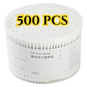 500pcs 더블 엔드 면봉 귀 청소기 가정용 나무 스틱 메이크업 리무버 뷰티 스틱 메이크업 리무버 귀 청소기