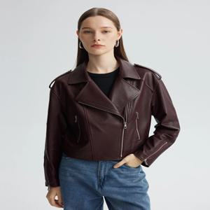 클래식 짧은 정품 가죽 오토바이 재킷 여성 봄 가을 심플 리얼 염소 가죽 코트 jaqueta feminina de couro