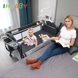 IMBABY 휴대용 아기 침대 기저귀 테이블 포함 다기능 신생아 침대 어린이용 요람 로커 아기 침대 0-6세 어린이용