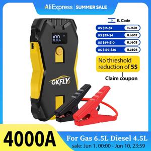 GKFLY 3000A/4000A 차량 점프 스타터 휴대용 12V 가솔린 디젤 시동 장치 케이블 휴대용 파워 뱅크 차량 배터리 버스터