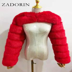 ZADORIN 여성용 크롭 인조 여우 모피 코트, 럭셔리 너구리, 긴팔, 따뜻한 모피 재킷, 여성용 겉옷, 핑크, 레드, 가을, 겨울
