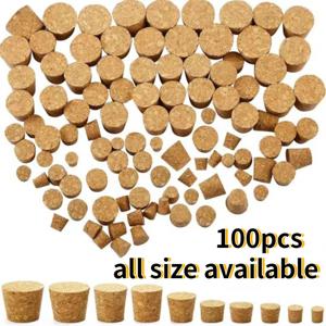10개 또는 100개입 상단 직경 7.5mm~30mm 나무 코르크 실험관 마개, 주전자 푸딩병 코르크 캡, 뷰렛 튜브 나무 마개