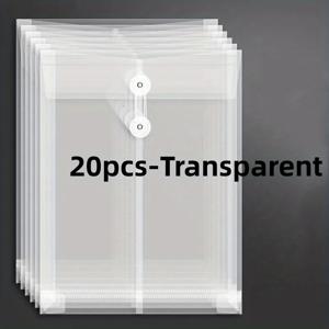 코드 버클이 있는 20 Pcs 봉투, 확장된 각도 버팀대가 있는 슈퍼 두꺼운 A4 크기 플라스틱 폴더, 재사용 가능한 투명 봉투