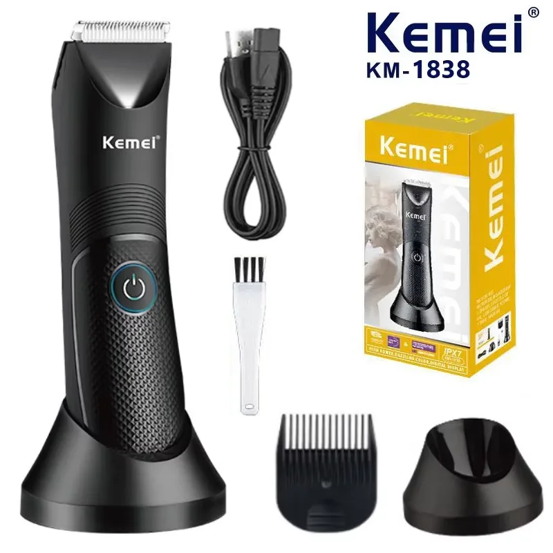 Kemei KM-1838 사타구니 부위 헤어 트리머 잔디 깎는 기계 세라믹 블레이드 방수 습식 건식 클리퍼 음모 겨드랑이 바디 헤어 위생 면도기
