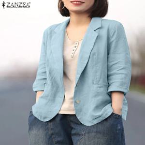 ZANZEA 여성용 우아한 OL 작업 블레이저, 단색 아웃웨어, 긴팔 라펠 넥 셔츠, 여성용 빈티지 단추 코트, 패션 2023