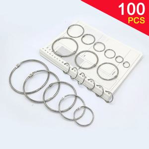 100pcs 금속 링 바인더 DIY 앨범 서클 루스 리프 책 고리 오프닝 사무실 바인딩 용품 사진 앨범 15/20/25/30/35/43mm